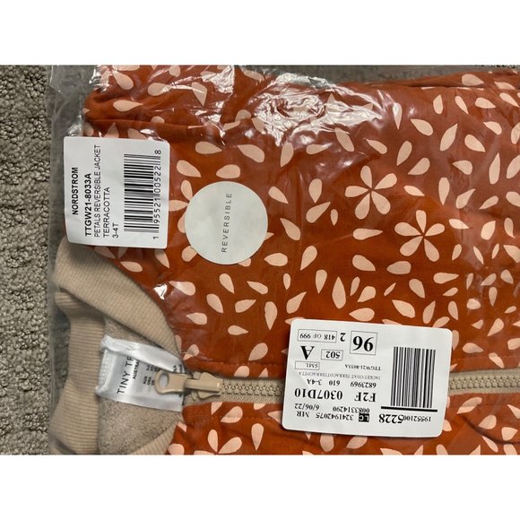 Tiny Tribe Jacket Youth Kids 3T-4T Petals Reversible Cotton Bomber Terracotta - Picture 3 of 3